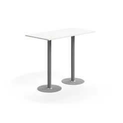 Baaripöytä ALVA 1400x700x1000 mm, lattiaan kiinnitettävä, korkeapainelaminaatti, hopea/valkoinen