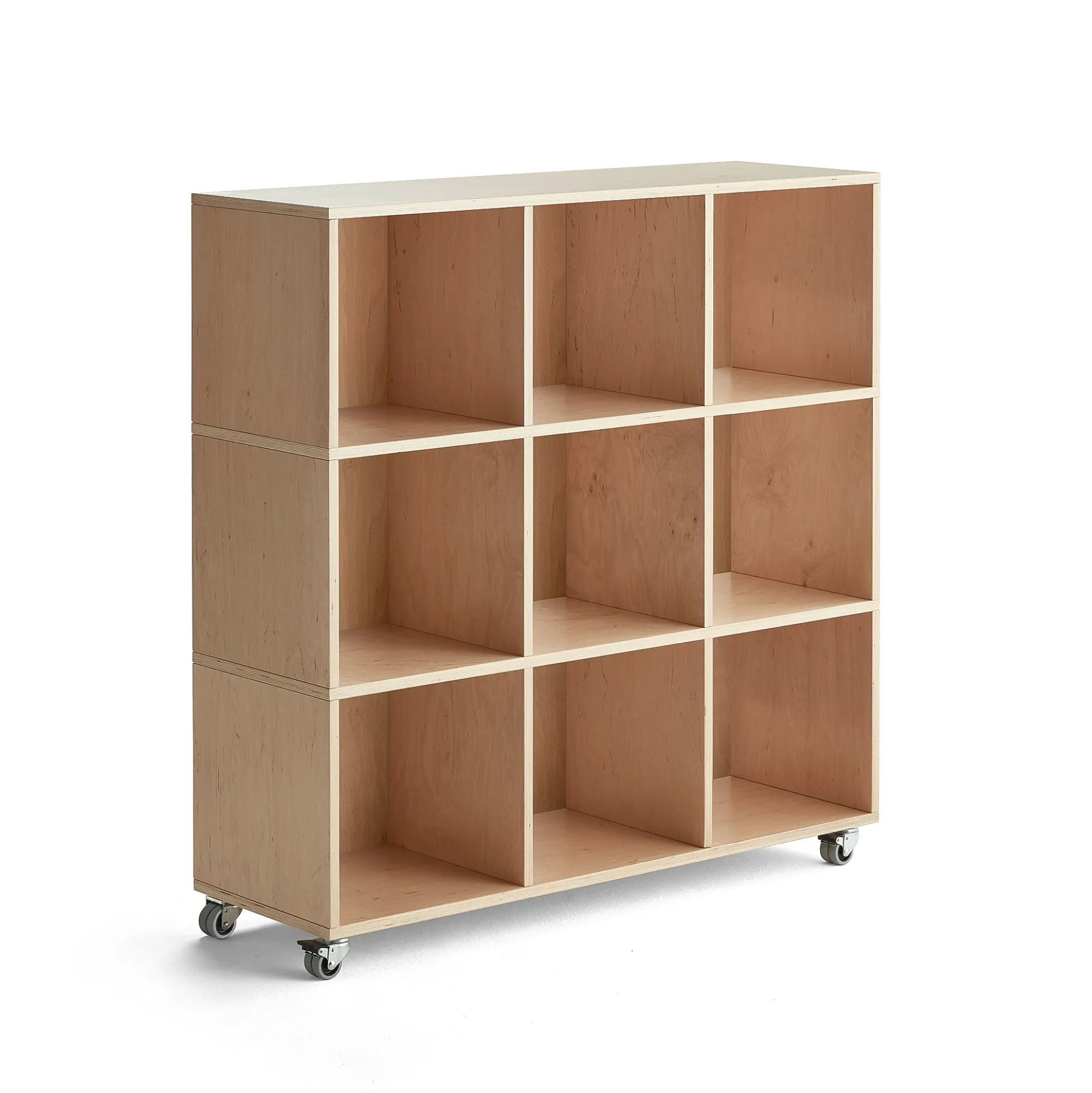 Hylly RICO Pyörät, 9 lokeroa, leveys: 1200 mm, koivu