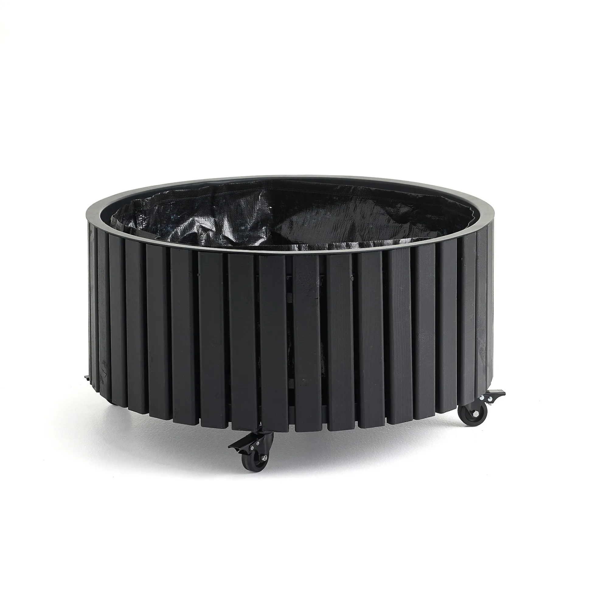 Istutuslaatikko FLORA Pyörillä, Ø700x350 mm, musta