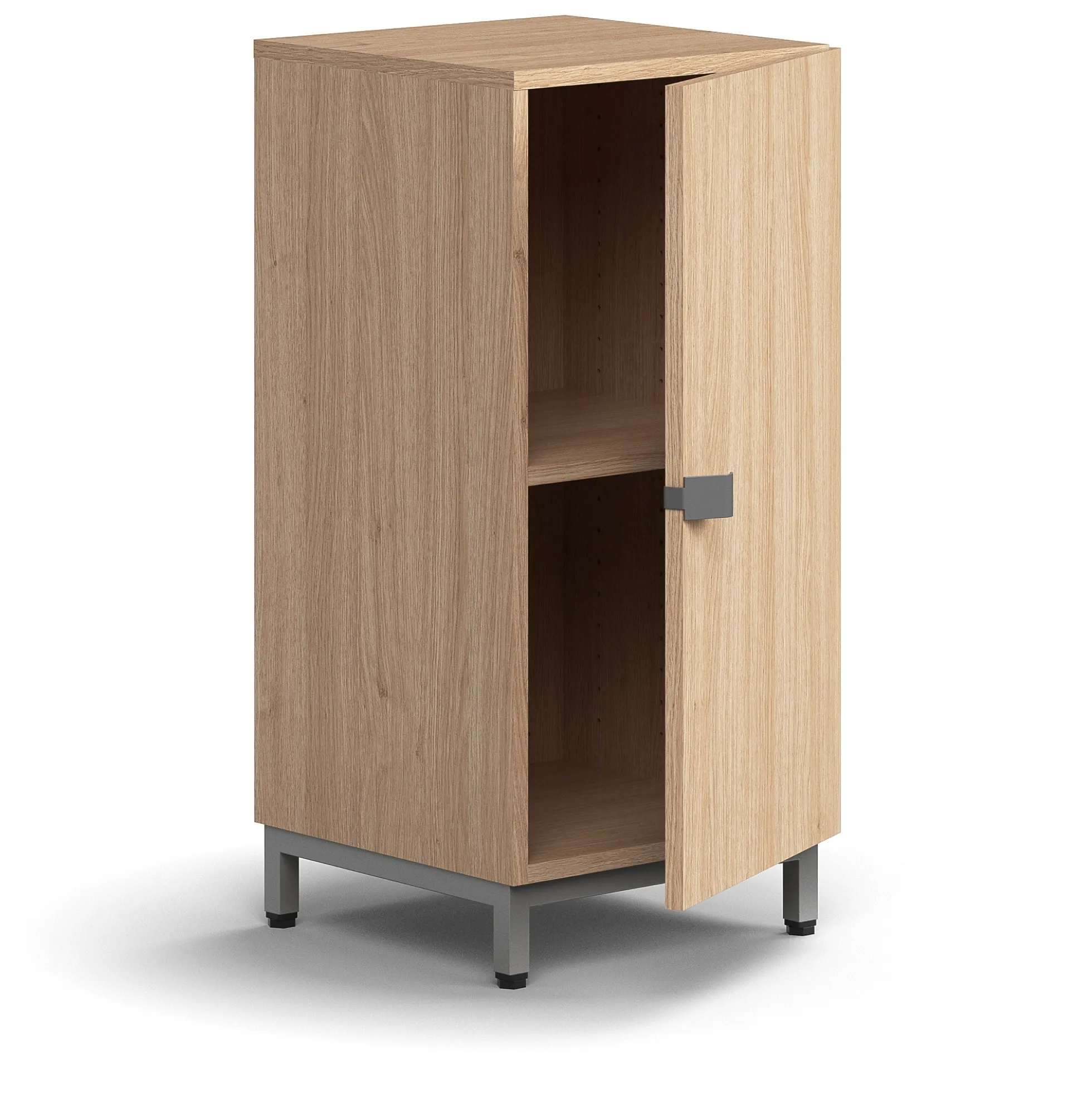 Kaappi QBUS 1 hylly, jalusta, kahva, 868x400x420 mm, hopeanharmaa, tammi