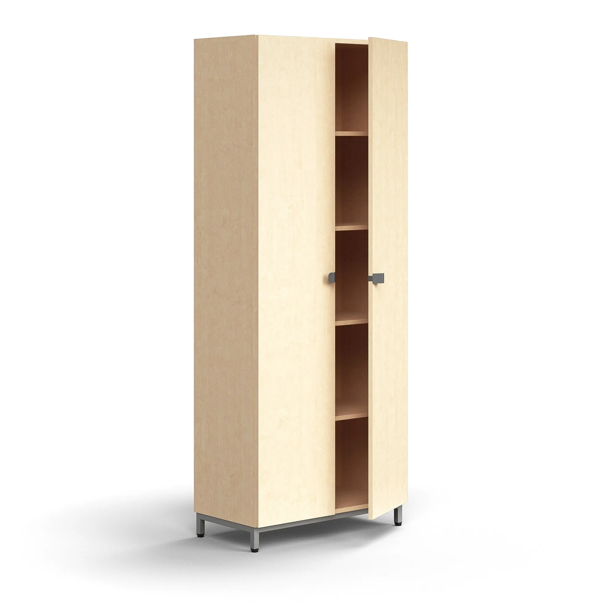 Kaappi QBUS 4 hyllytasoa, jalusta, kahvat, 2020x800x420 mm, hopeanharmaa, koivu