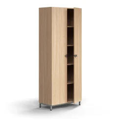 Kaappi QBUS 4 hyllytasoa, jalusta, kahvat, 2020x800x420 mm, hopeanharmaa, tammi