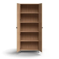 Kaappi QBUS 4 hyllytasoa, jalusta, kahvat, 2020x800x420 mm, hopeanharmaa, tammi