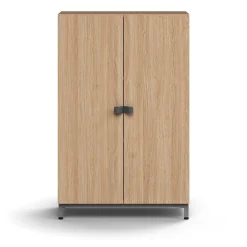 Kaappi QBUS 2 hyllytasoa, jalusta, kahvat, 1252x800x420 mm, hopeanharmaa, tammi