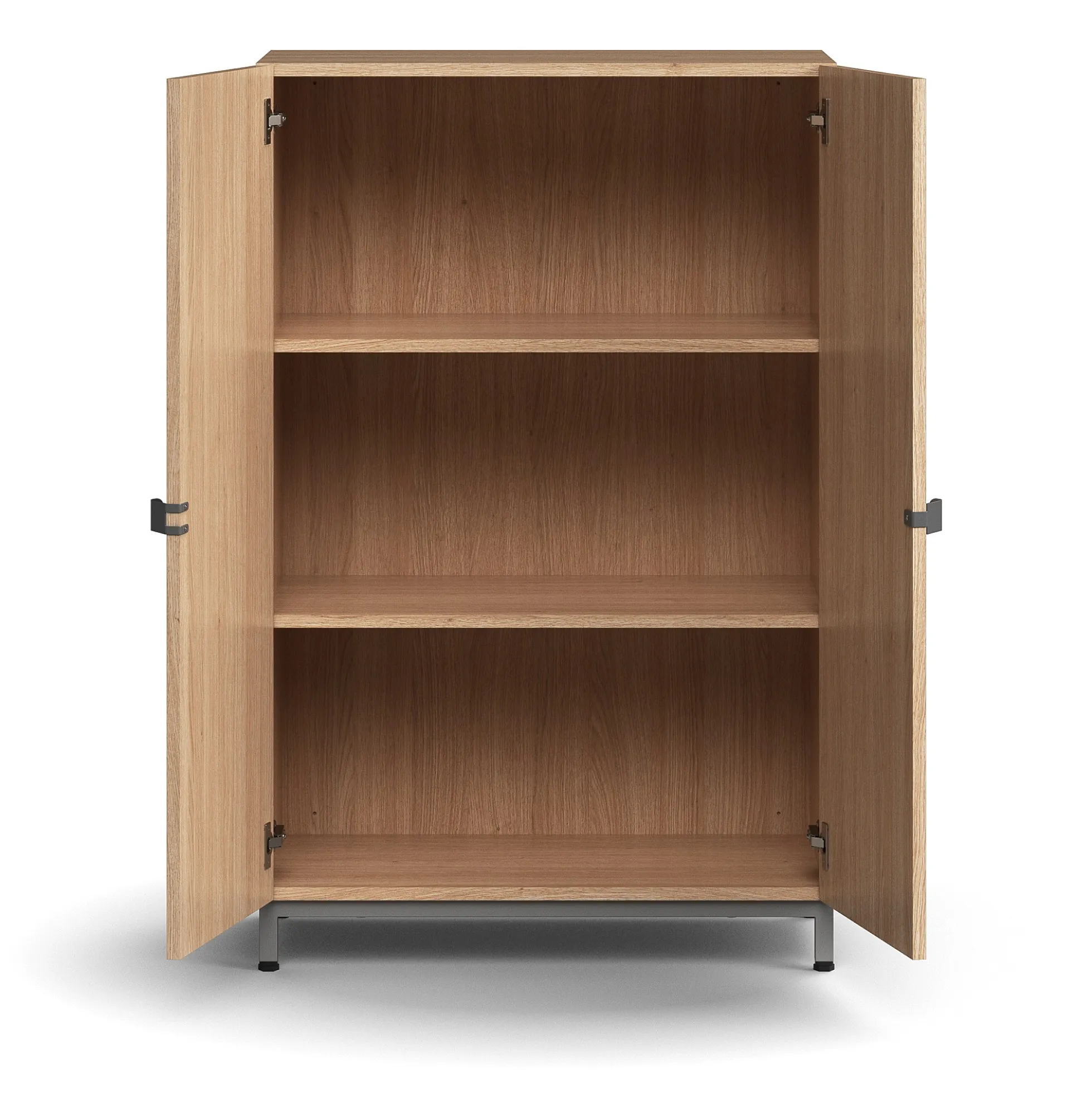 Kaappi QBUS 2 hyllytasoa, jalusta, kahvat, 1252x800x420 mm, hopeanharmaa, tammi