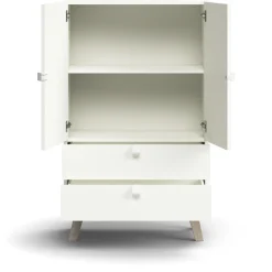 Kaappi QBUS 2 hyllytasoa + 2 vetolaatikkoa, jalusta, kahvat, 1332x800x420 mm, valkoinen