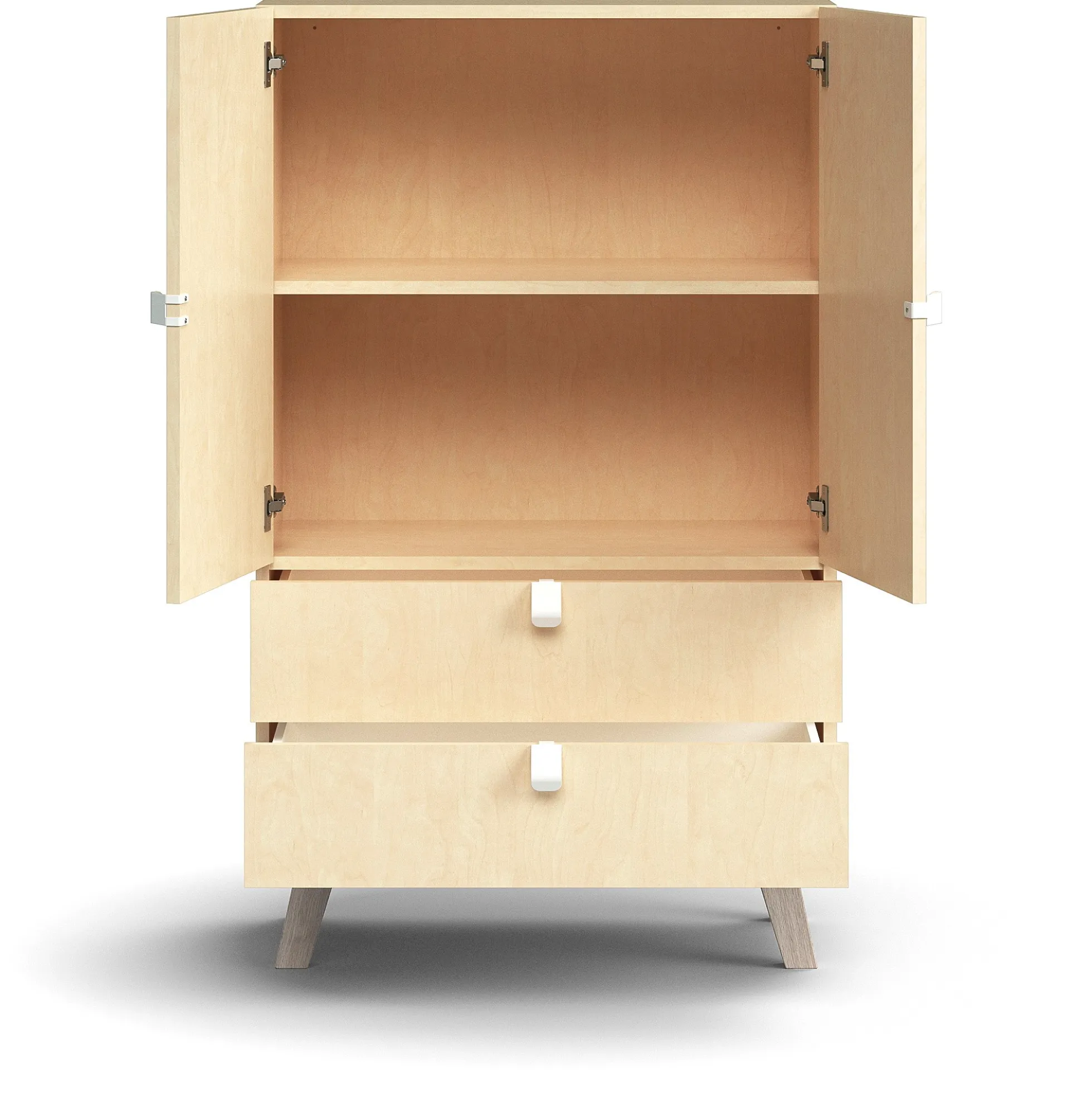 Kaappi QBUS 2 hyllytasoa + 2 vetolaatikkoa, jalusta, kahvat, 1332x800x420 mm, koivu