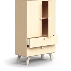Kaappi QBUS 2 hyllytasoa + 2 vetolaatikkoa, jalusta, kahvat, 1332x800x420 mm, koivu