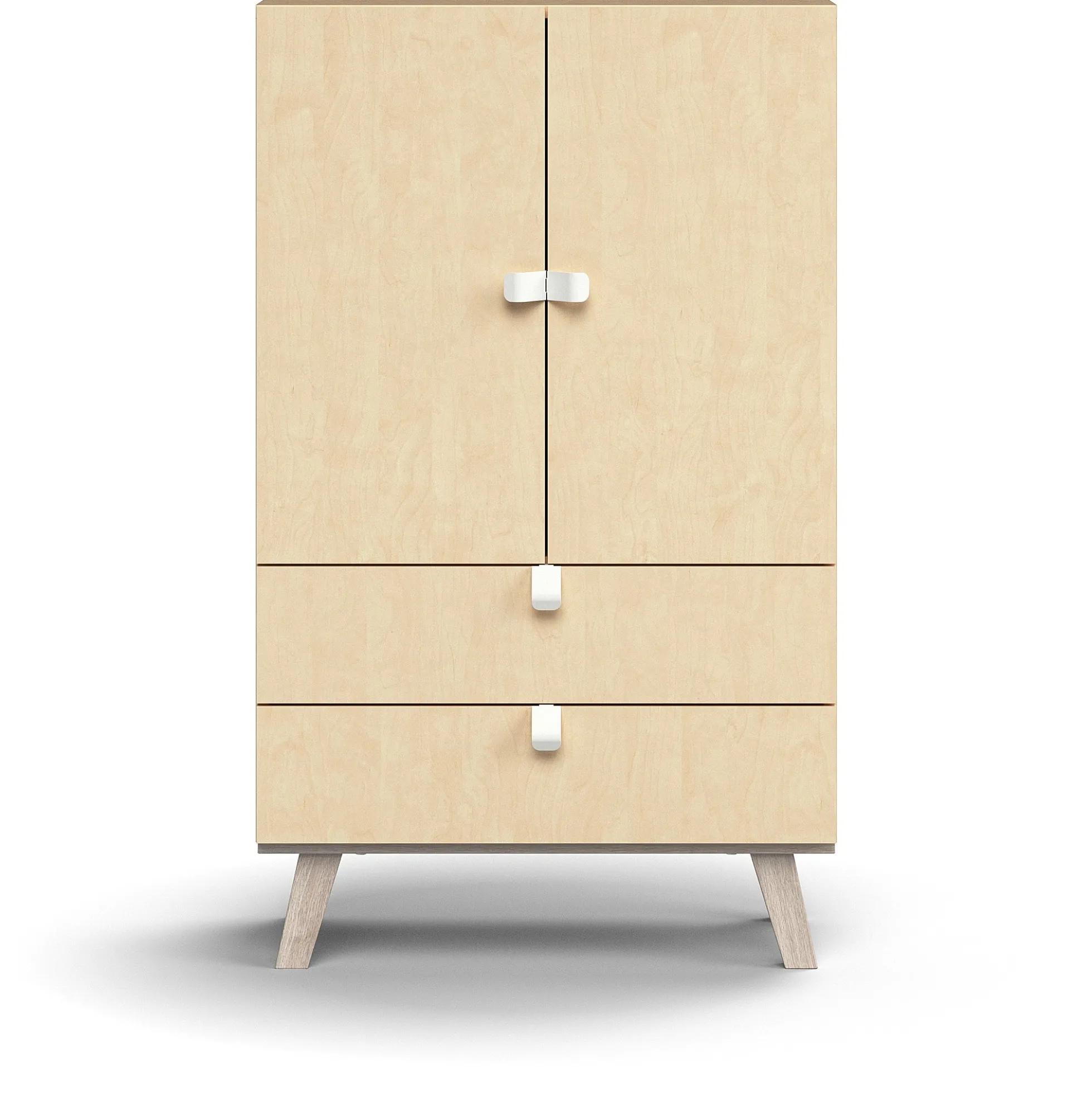 Kaappi QBUS 2 hyllytasoa + 2 vetolaatikkoa, jalusta, kahvat, 1332x800x420 mm, koivu