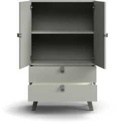 Kaappi QBUS 2 hyllytasoa + 2 vetolaatikkoa, jalusta, kahvat, 1332x800x420 mm, vaaleanharmaa