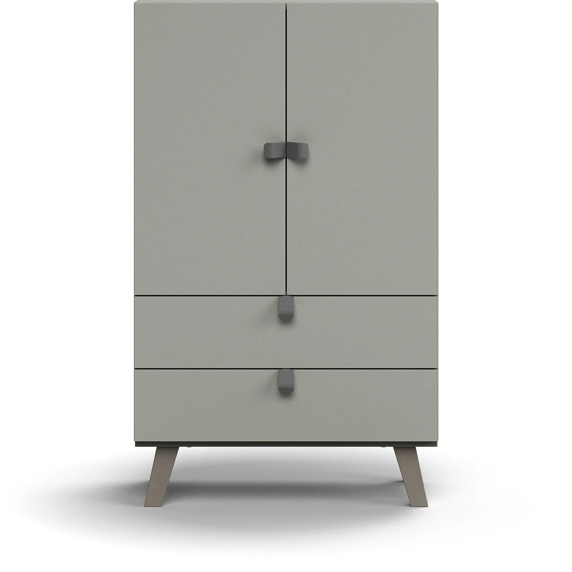 Kaappi QBUS 2 hyllytasoa + 2 vetolaatikkoa, jalusta, kahvat, 1332x800x420 mm, vaaleanharmaa