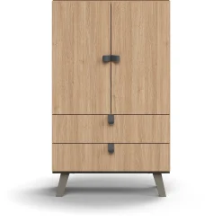 Kaappi QBUS 2 hyllytasoa + 2 vetolaatikkoa, jalusta, kahvat, 1332x800x420 mm, tammi