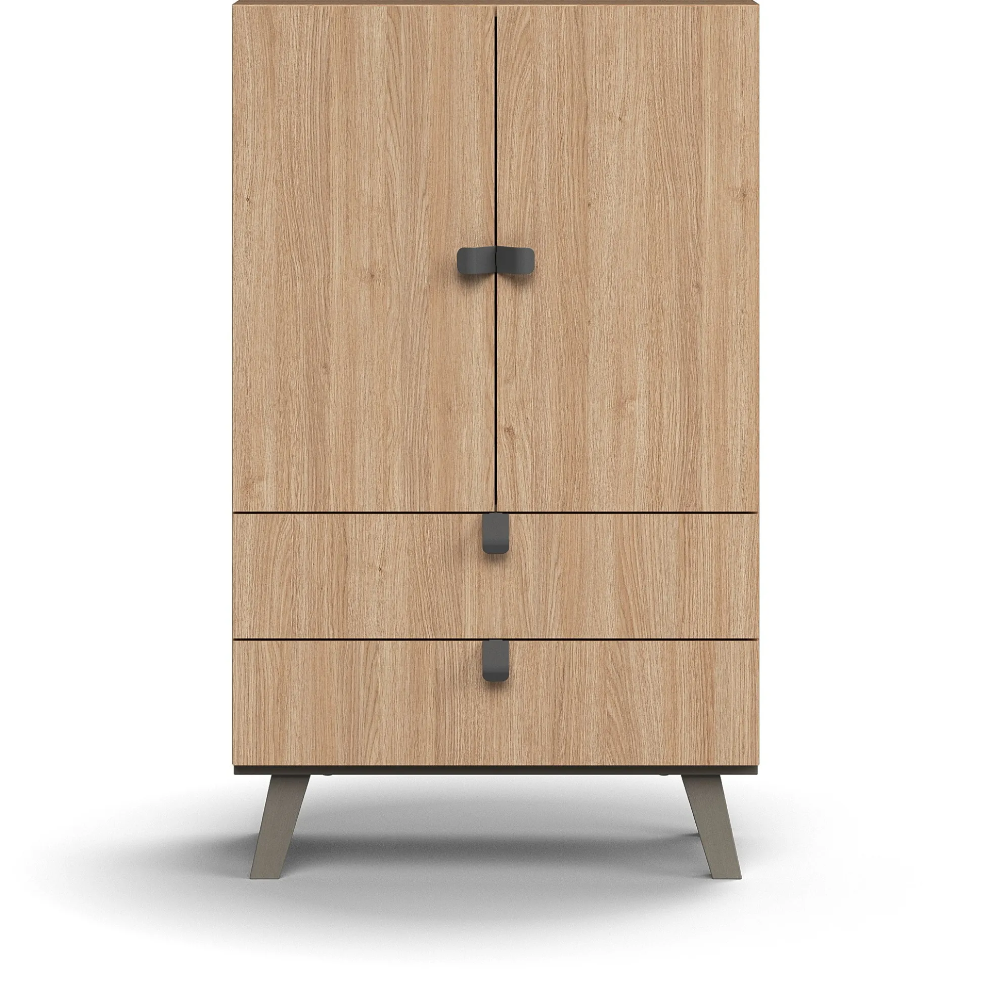 Kaappi QBUS 2 hyllytasoa + 2 vetolaatikkoa, jalusta, kahvat, 1332x800x420 mm, tammi