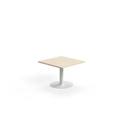 Kahvipöytä ALVA 700x700x500 mm, lattiaan kiinnitettävä, korkeapainelaminaatti, valkoinen/koivu