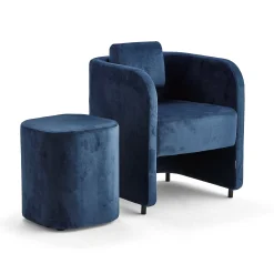 Kalusteryhmä COMFY Nojatuoli ja jakkara, jalat, samettikangas, sininen