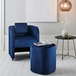Kalusteryhmä COMFY Nojatuoli ja jakkara, jalat, samettikangas, sininen