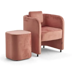 Kalusteryhmä COMFY Nojatuoli ja jakkara, jalat, samettikangas, lohenpunainen