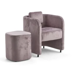 Kalusteryhmä COMFY Nojatuoli ja jakkara, jalat, samettikangas, vaalea lila