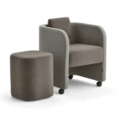Kalusteryhmä COMFY Nojatuoli ja jakkara, pyörät, villakangas, hiekka/ruskea