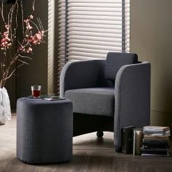 Kalusteryhmä COMFY Nojatuoli ja jakkara, pyörät, villakangas, vaaleanharmaa/tummanharmaa