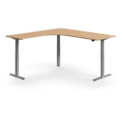Kulmasähköpöytä FLEXUS 2000x2000 mm, hopeanharmaa jalusta, pyökki