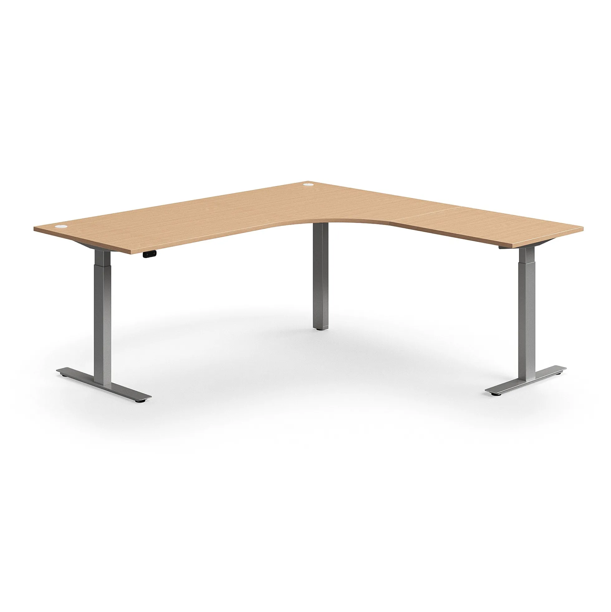 Kulmasähköpöytä FLEXUS 2000x2000 mm, hopeanharmaa jalusta, pyökki
