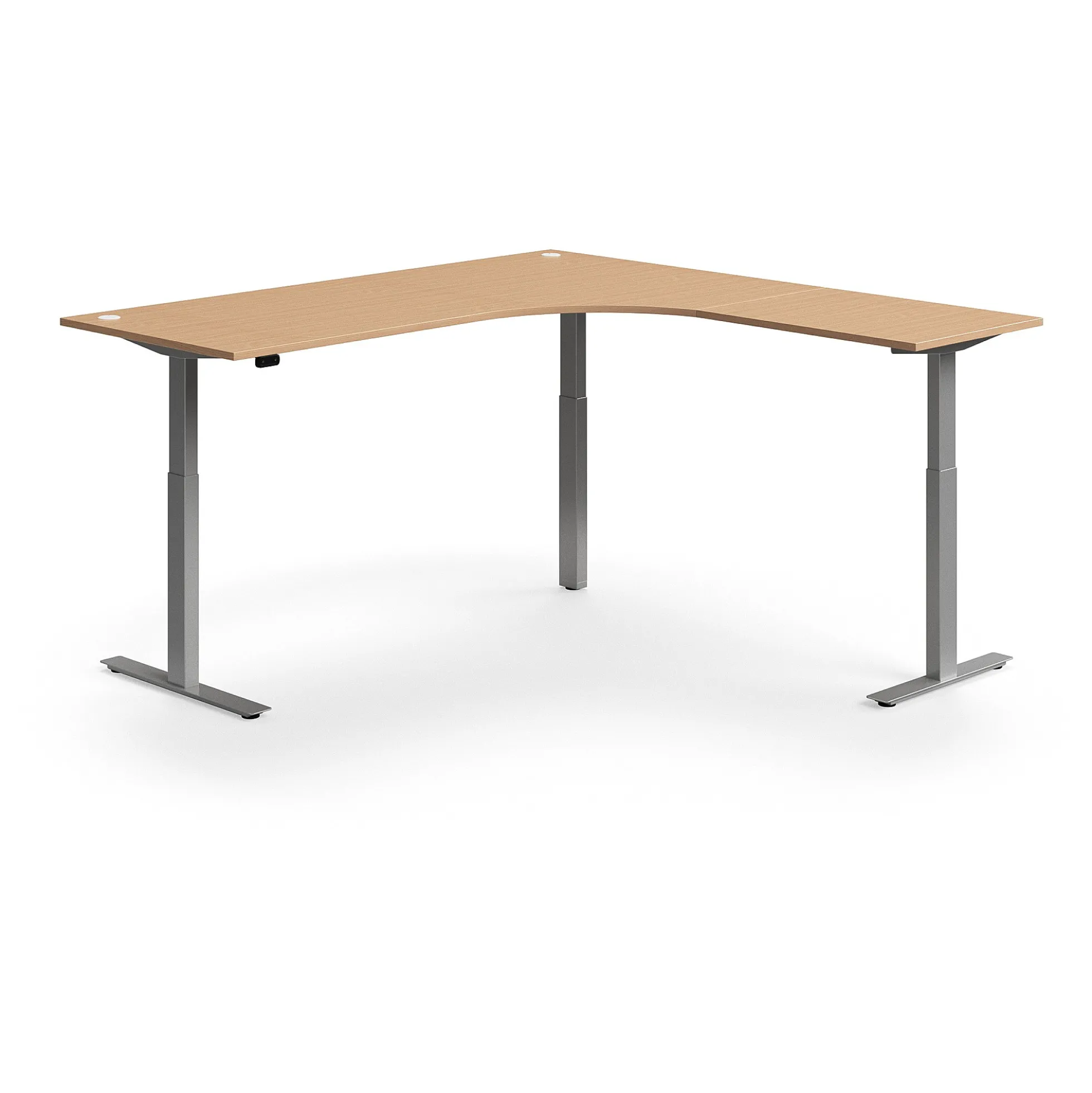Kulmasähköpöytä FLEXUS 2000x2000 mm, hopeanharmaa jalusta, pyökki