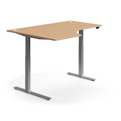 Kulmasähköpöytä FLEXUS 1600x1200 mm, hopeanharmaa jalusta, pyökki