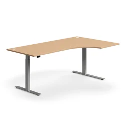 Kulmasähköpöytä FLEXUS 2000x1200 mm, hopeanharmaa jalusta, pyökki