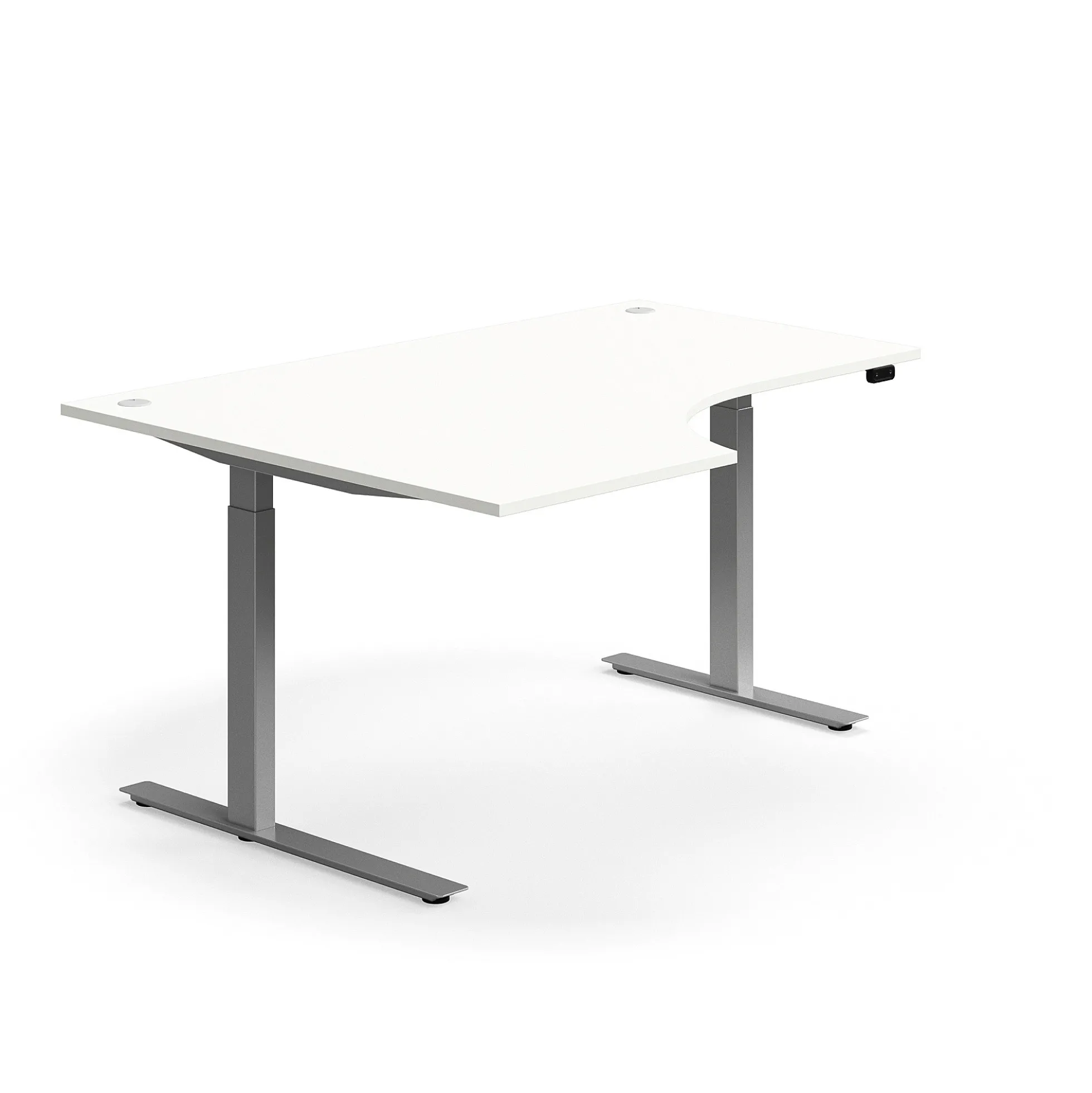 Kulmasähköpöytä FLEXUS 1600x1200 mm, hopeanharmaa jalusta, valkoinen