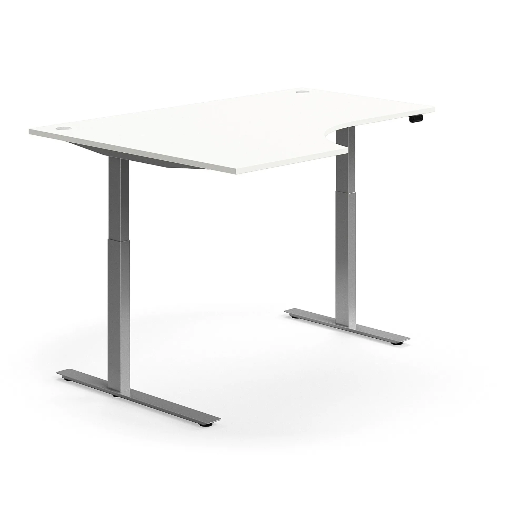 Kulmasähköpöytä FLEXUS 1600x1200 mm, hopeanharmaa jalusta, valkoinen