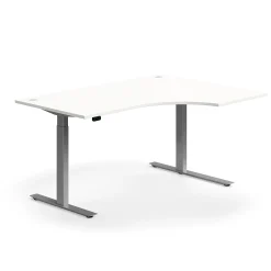 Kulmasähköpöytä FLEXUS 1600x1200 mm, hopeanharmaa jalusta, valkoinen