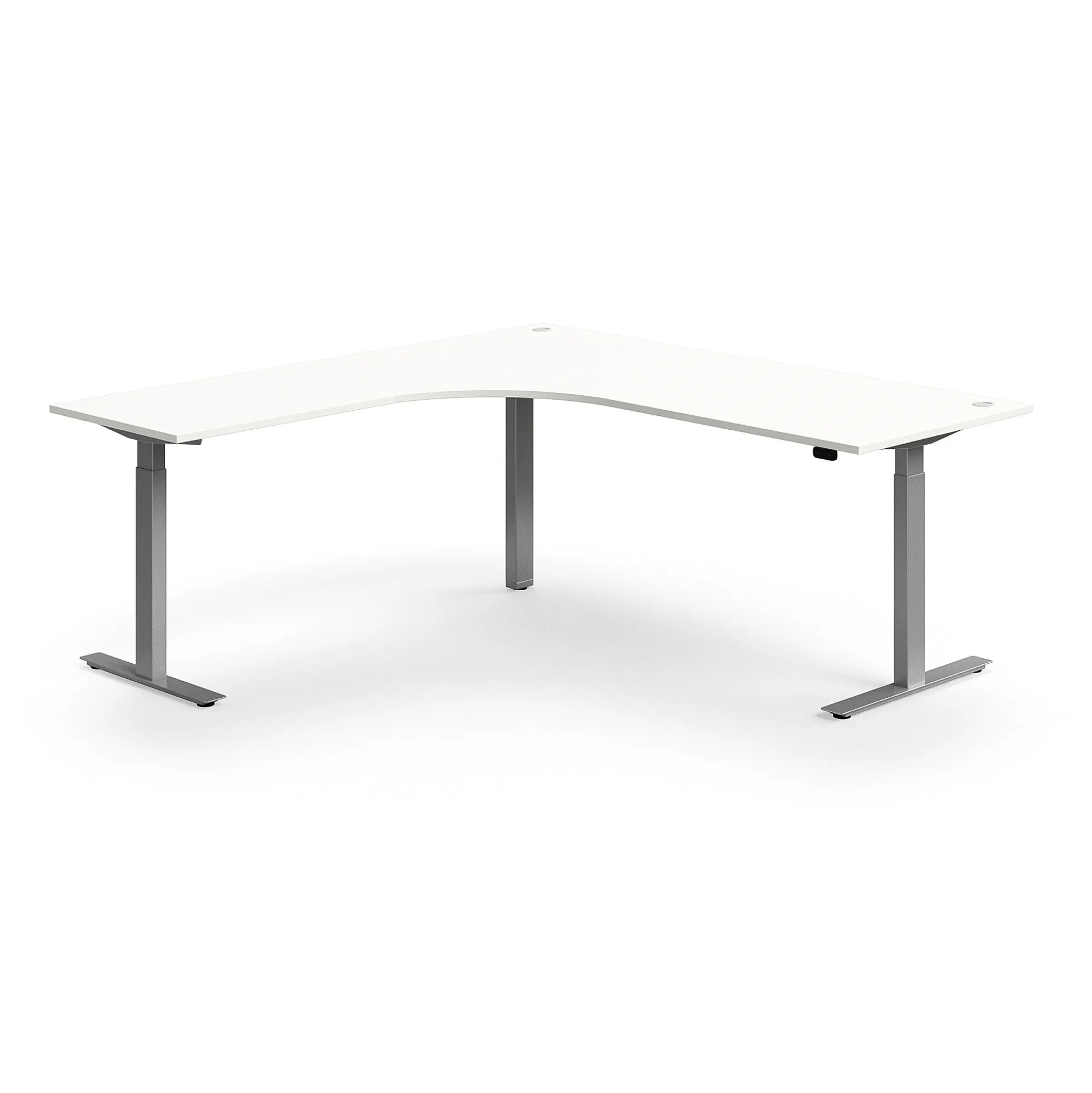 Kulmasähköpöytä FLEXUS 2000x2000 mm, hopeanharmaa jalusta, valkoinen