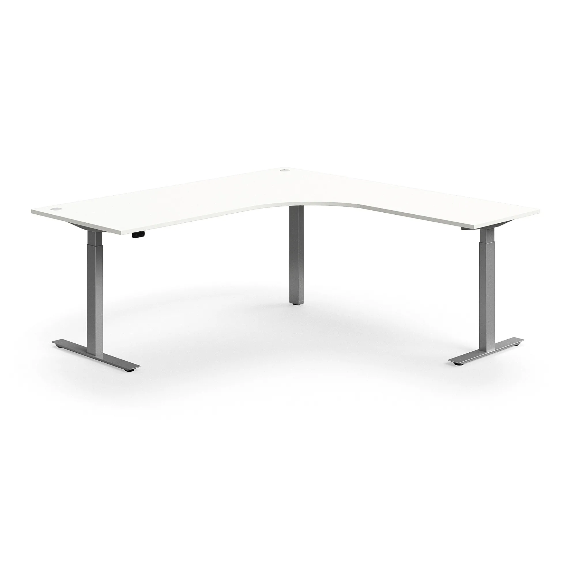 Kulmasähköpöytä FLEXUS 2000x2000 mm, hopeanharmaa jalusta, valkoinen