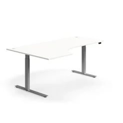 Kulmasähköpöytä FLEXUS 2000x1200 mm, hopeanharmaa jalusta, valkoinen
