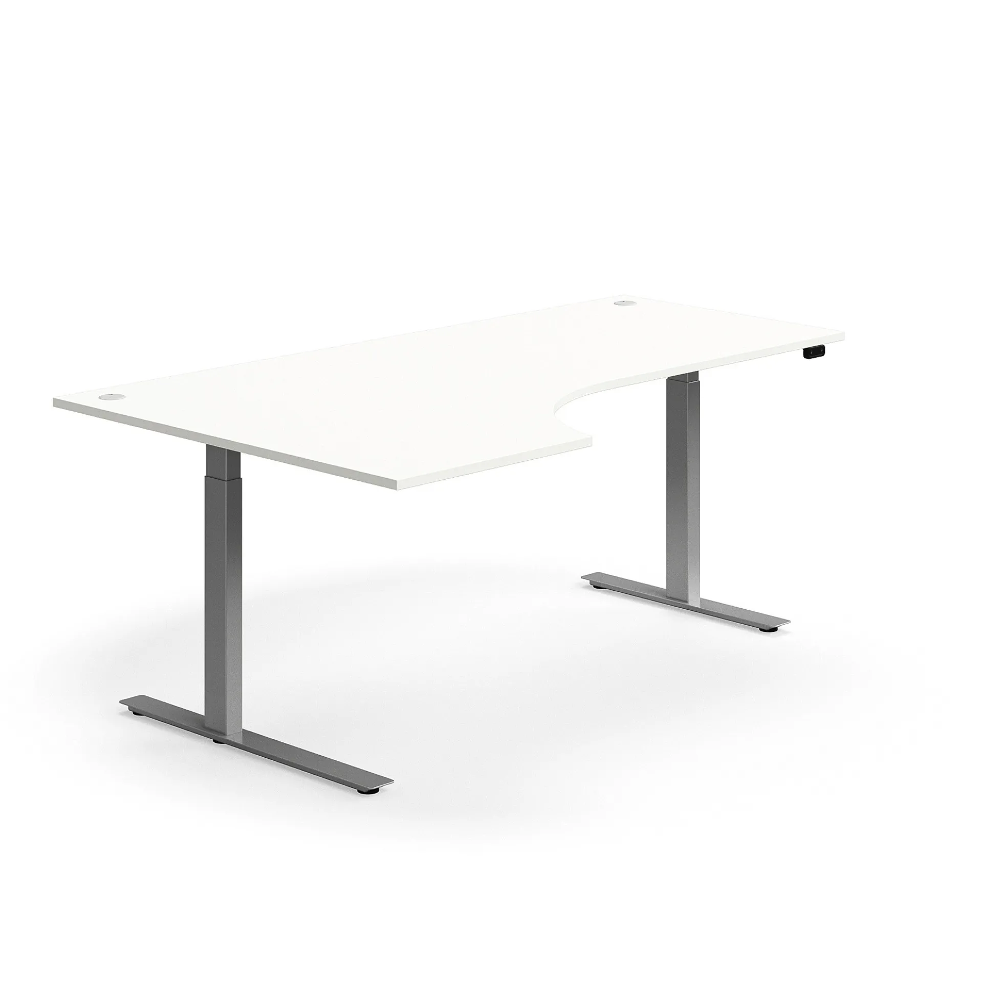 Kulmasähköpöytä FLEXUS 2000x1200 mm, hopeanharmaa jalusta, valkoinen