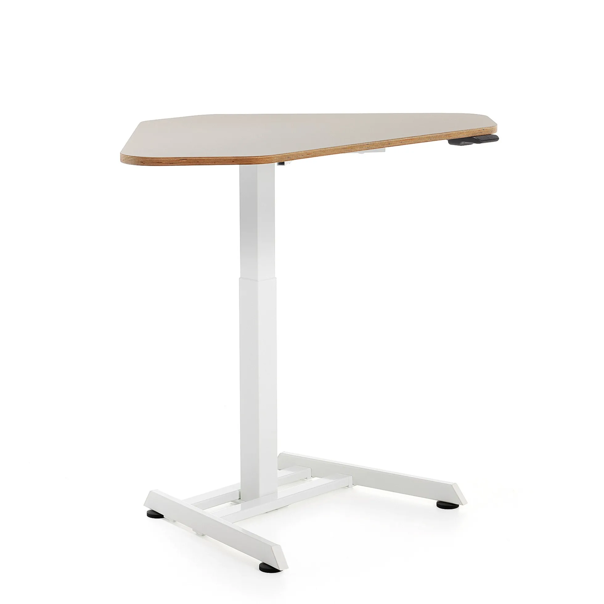 Kulmasähköpöytä NOVUS 1200x750 mm, valkoinen jalusta, savenharmaa pöytälevy