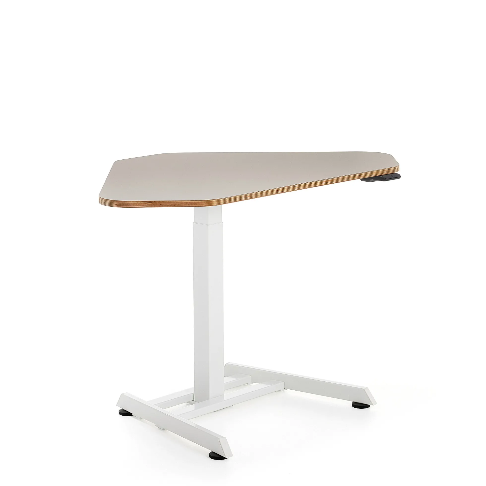 Kulmasähköpöytä NOVUS 1200x750 mm, valkoinen jalusta, savenharmaa pöytälevy