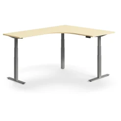 Kulmasähköpöytä QBUS 1600x2000 mm, hopeanharmaa jalusta, koivu