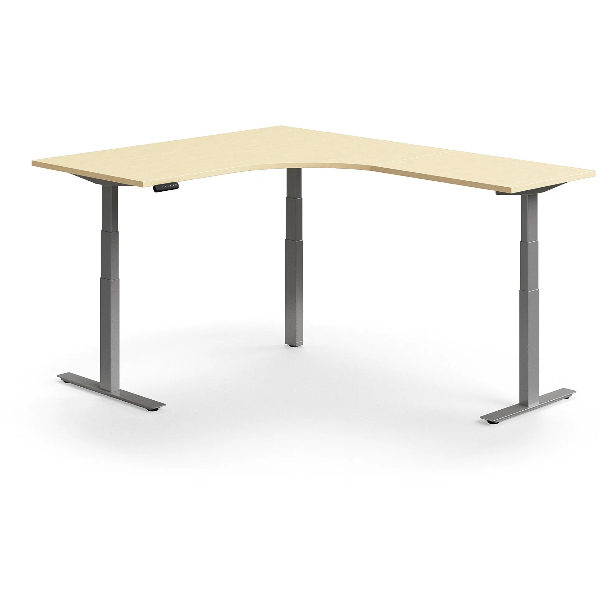 Kulmasähköpöytä QBUS 1600x2000 mm, hopeanharmaa jalusta, koivu