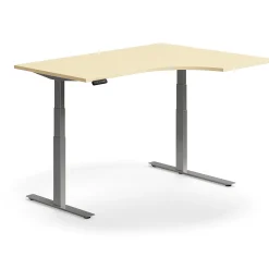 Kulmasähköpöytä QBUS 1600x1200 mm, hopeanharmaa jalusta, koivu