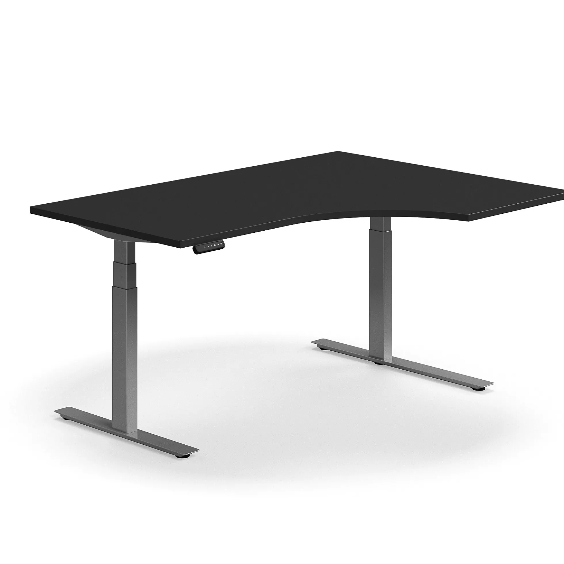 Kulmasähköpöytä QBUS 1600x1200 mm, hopeanharmaa jalusta, musta