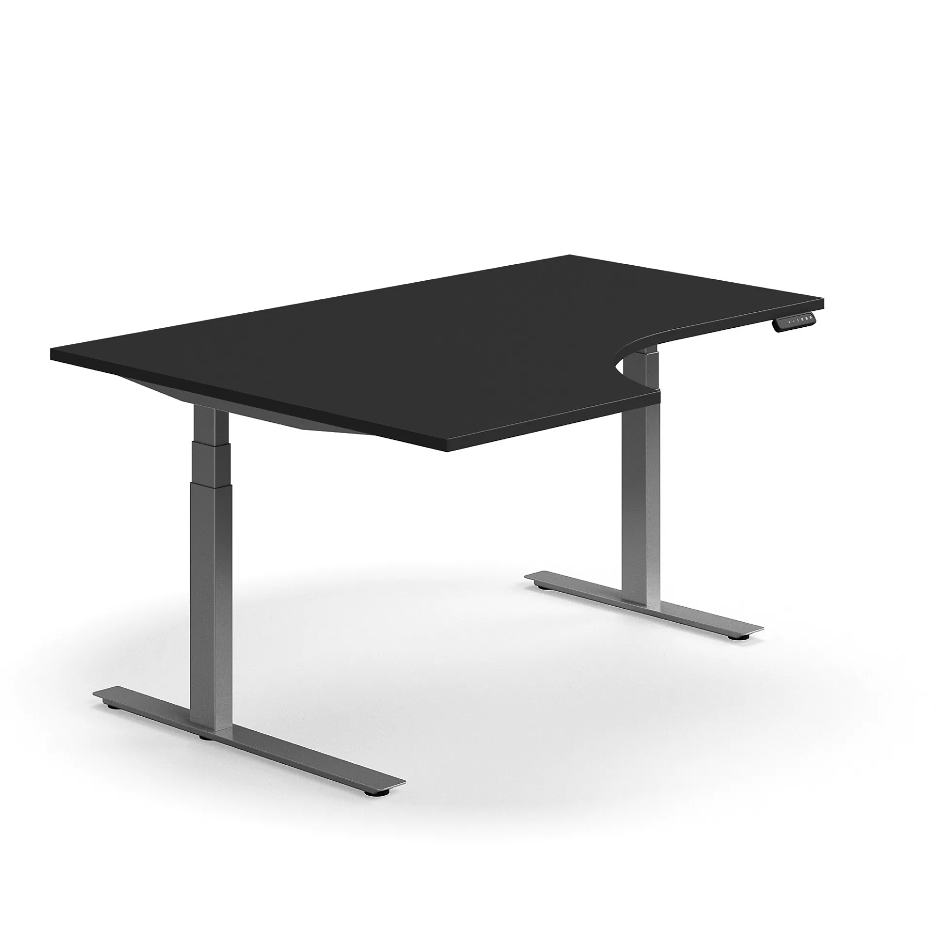 Kulmasähköpöytä QBUS 1600x1200 mm, hopeanharmaa jalusta, musta