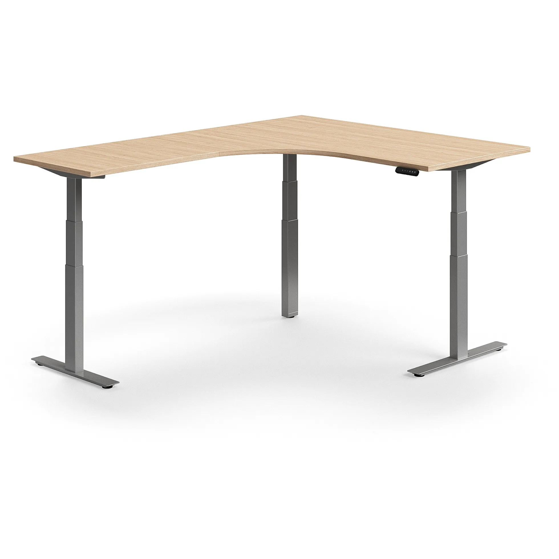 Kulmasähköpöytä QBUS 1600x2000 mm, hopeanharmaa jalusta, tammi