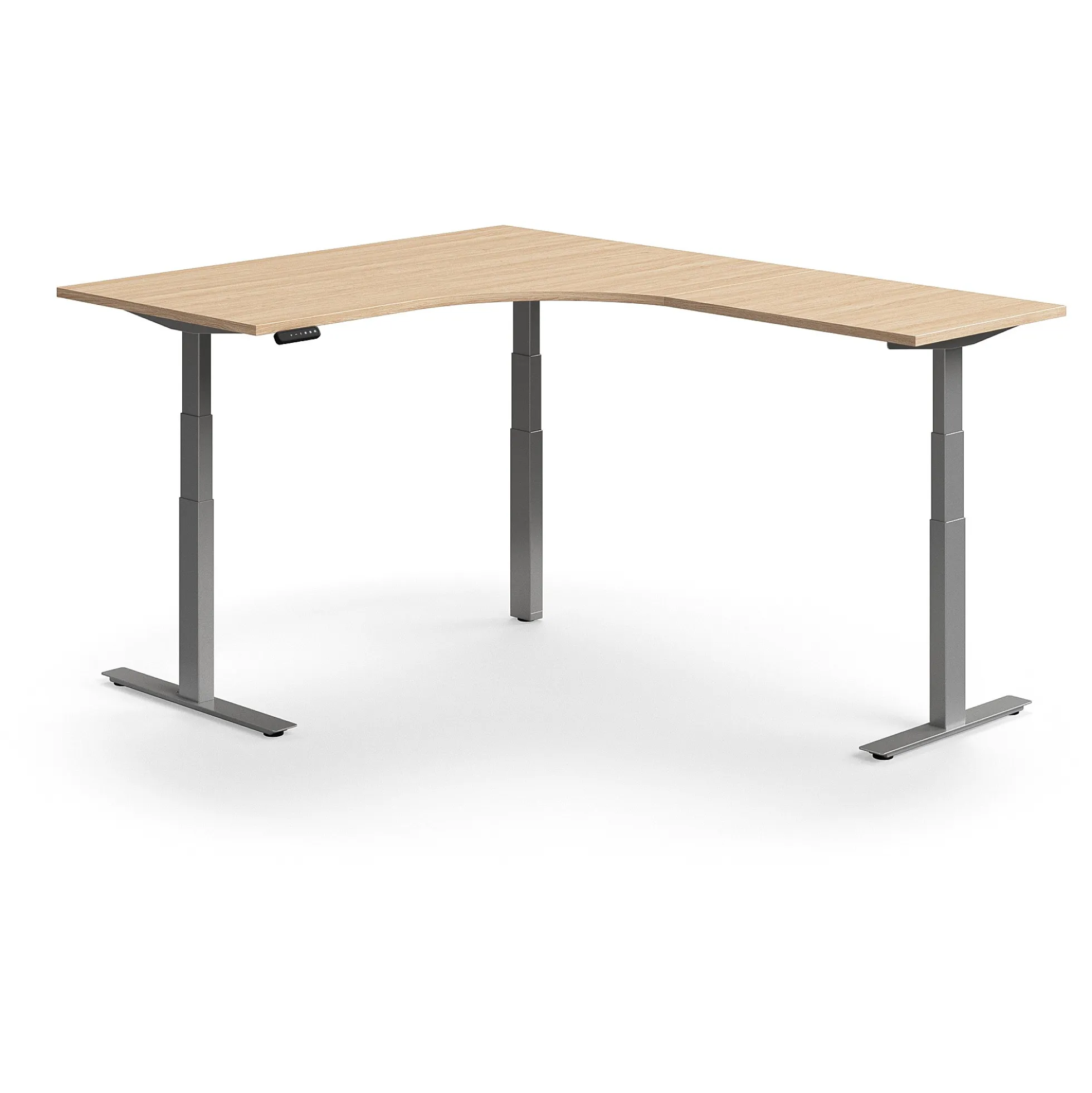 Kulmasähköpöytä QBUS 1600x2000 mm, hopeanharmaa jalusta, tammi