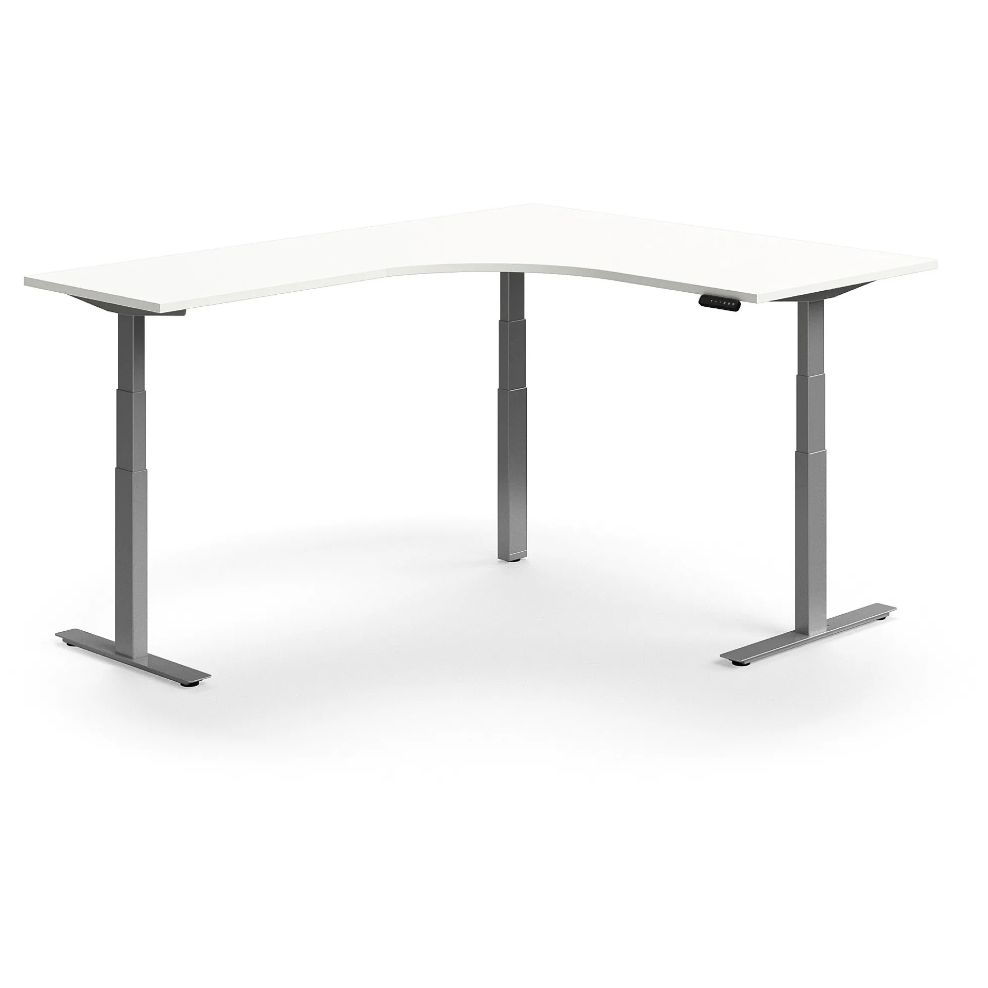 Kulmasähköpöytä QBUS 1600x2000 mm, hopeanharmaa jalusta, valkoinen