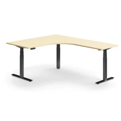 Kulmasähköpöytä QBUS 1600x2000 mm, musta jalusta, koivu