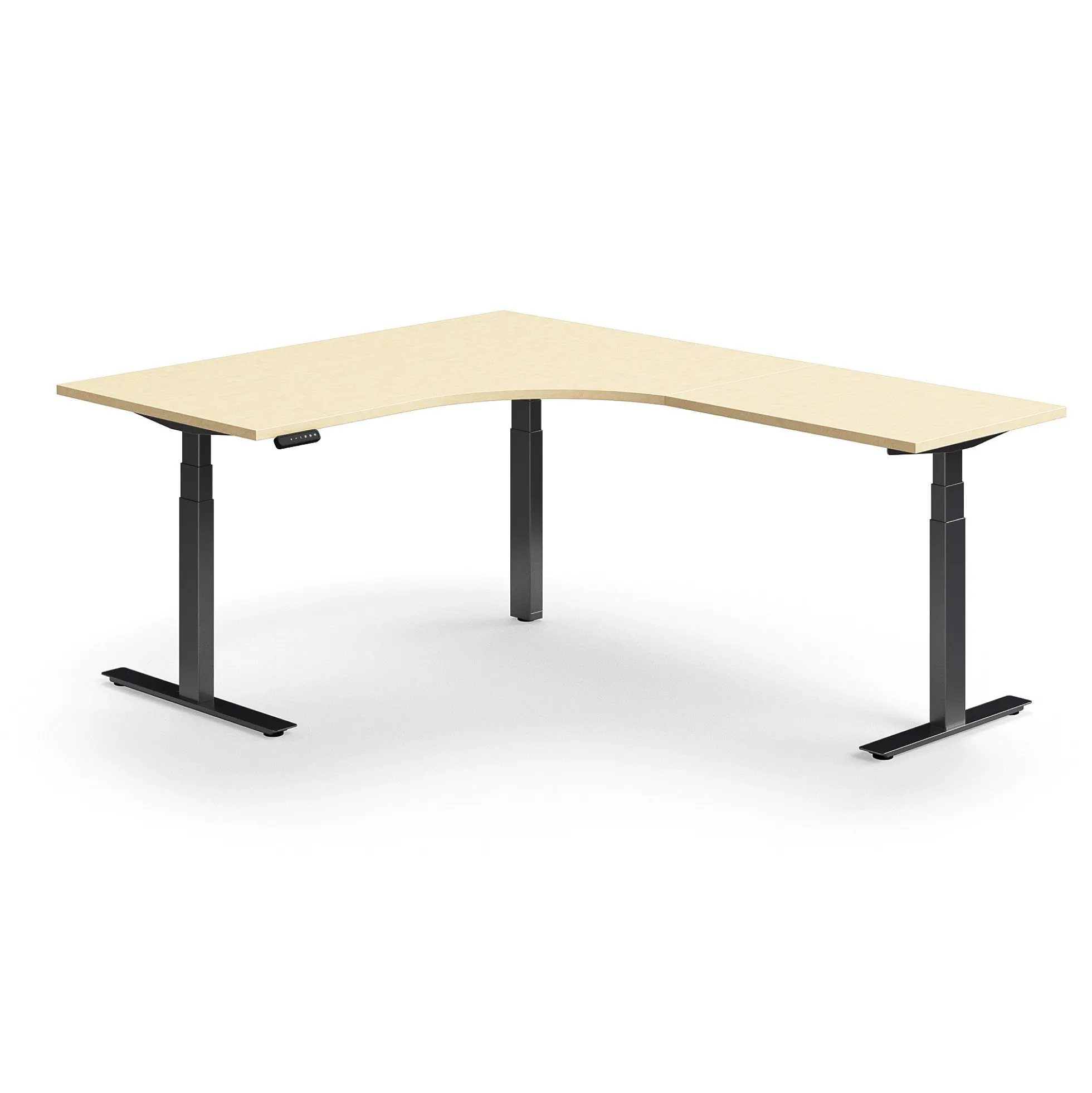 Kulmasähköpöytä QBUS 1600x2000 mm, musta jalusta, koivu
