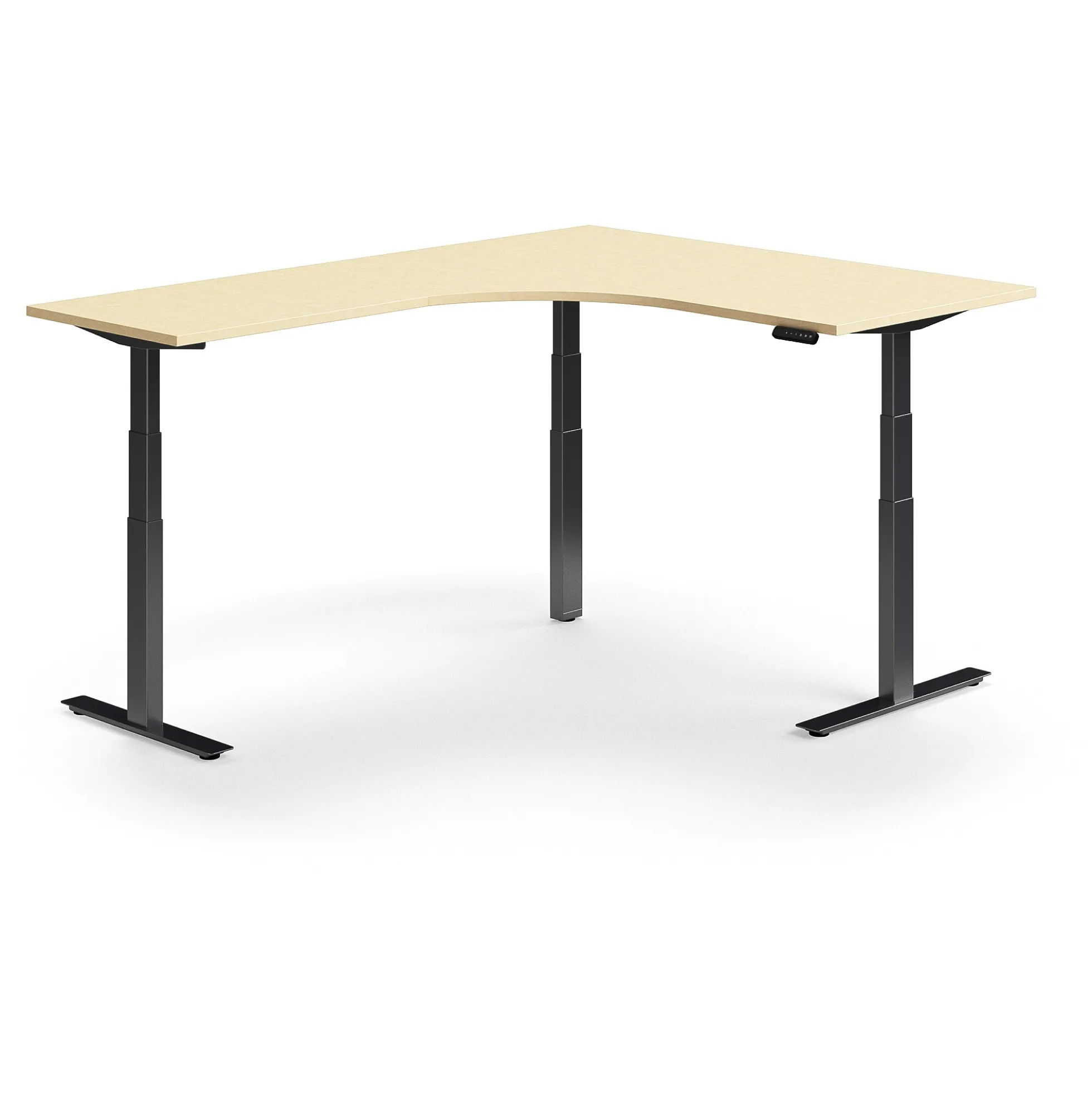 Kulmasähköpöytä QBUS 1600x2000 mm, musta jalusta, koivu