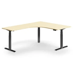 Kulmasähköpöytä QBUS 1600x2000 mm, musta jalusta, koivu